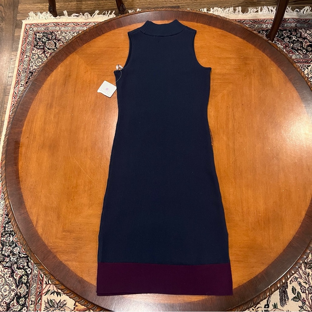 NEW‎ Athleta Winterlude Dress Navy/Purple Small Merino Wool Colorblock Midi - Picture 4 of 16